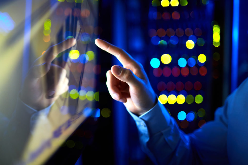 Man pointing at screen