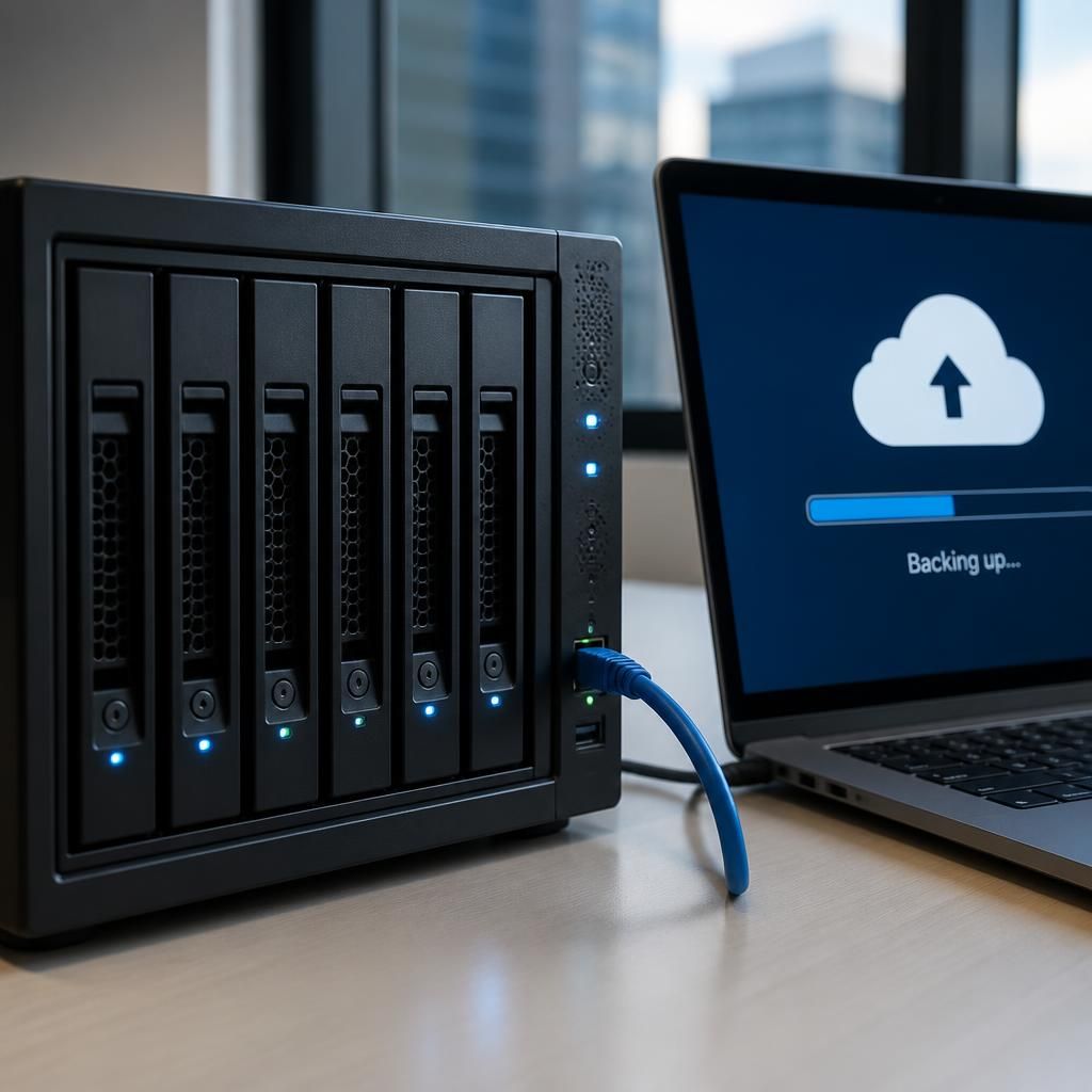 Onsite backup server connected to an offsite cloud storage service
