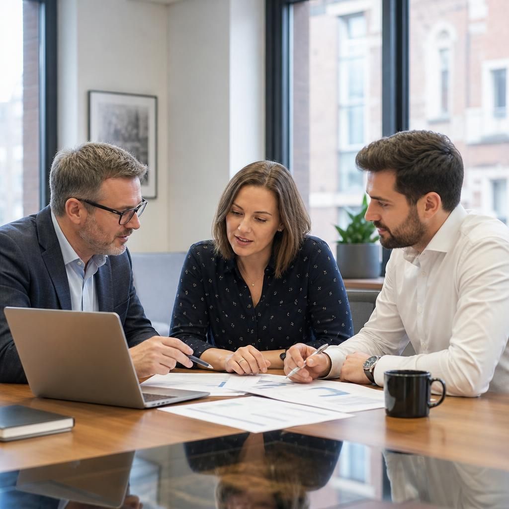 Professional services team reviewing business backup requirements