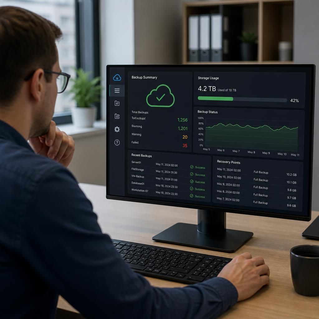 Cloud backup dashboard displaying stored recovery points and backup status