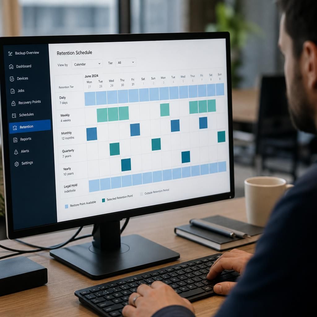 Cloud backup retention schedule displayed on a computer screen
