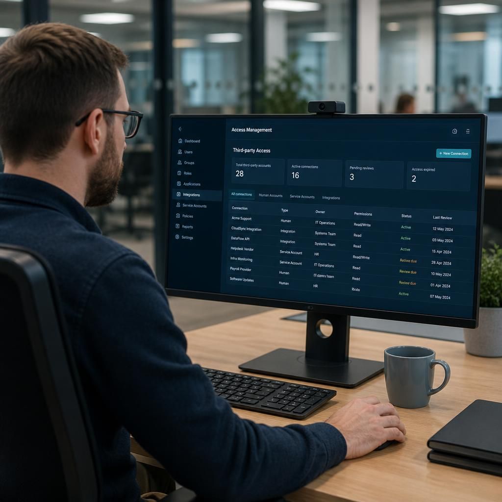 Administrator reviewing third-party access permissions on a security dashboard