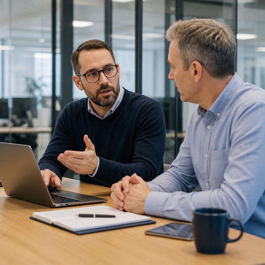 IT consultant discussing cyber security measures with a business client