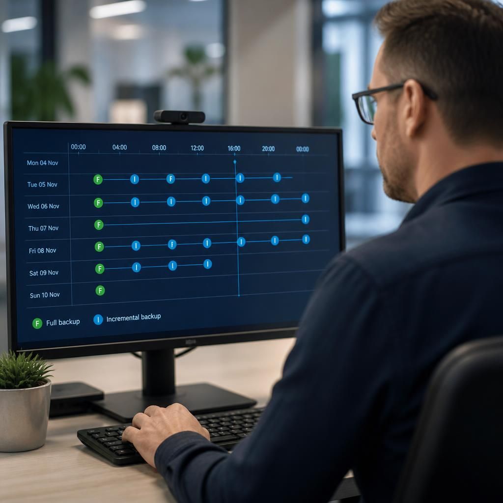 Backup schedule and recovery points displayed on a computer monitor