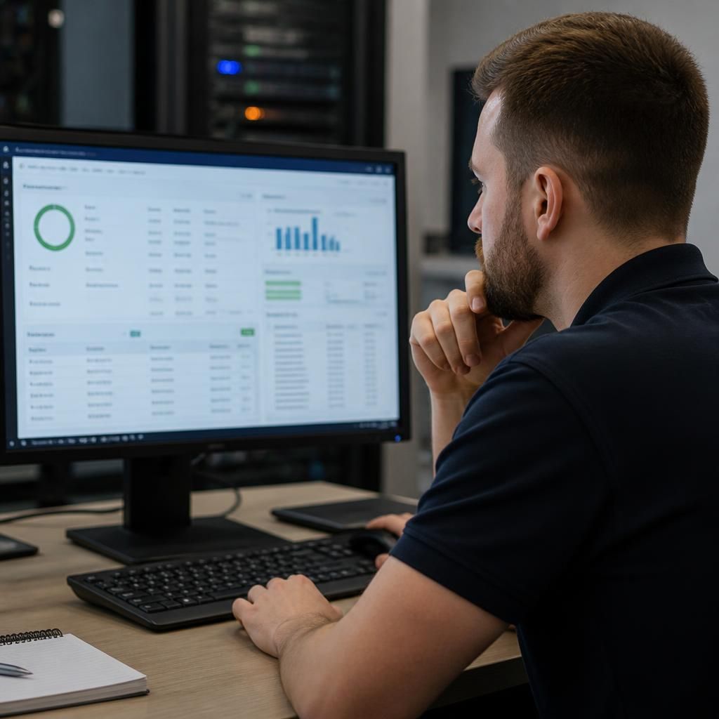 Technician reviewing a data recovery test report on a computer screen