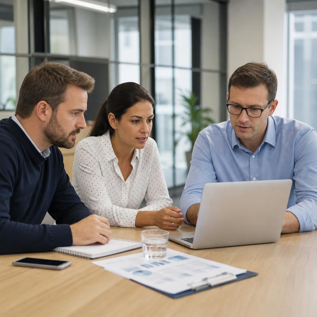 Professional services team reviewing business data backup and recovery requirements