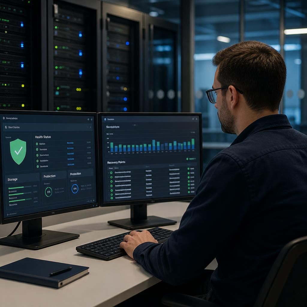 Backup administrator reviewing recovery points on a protected storage console