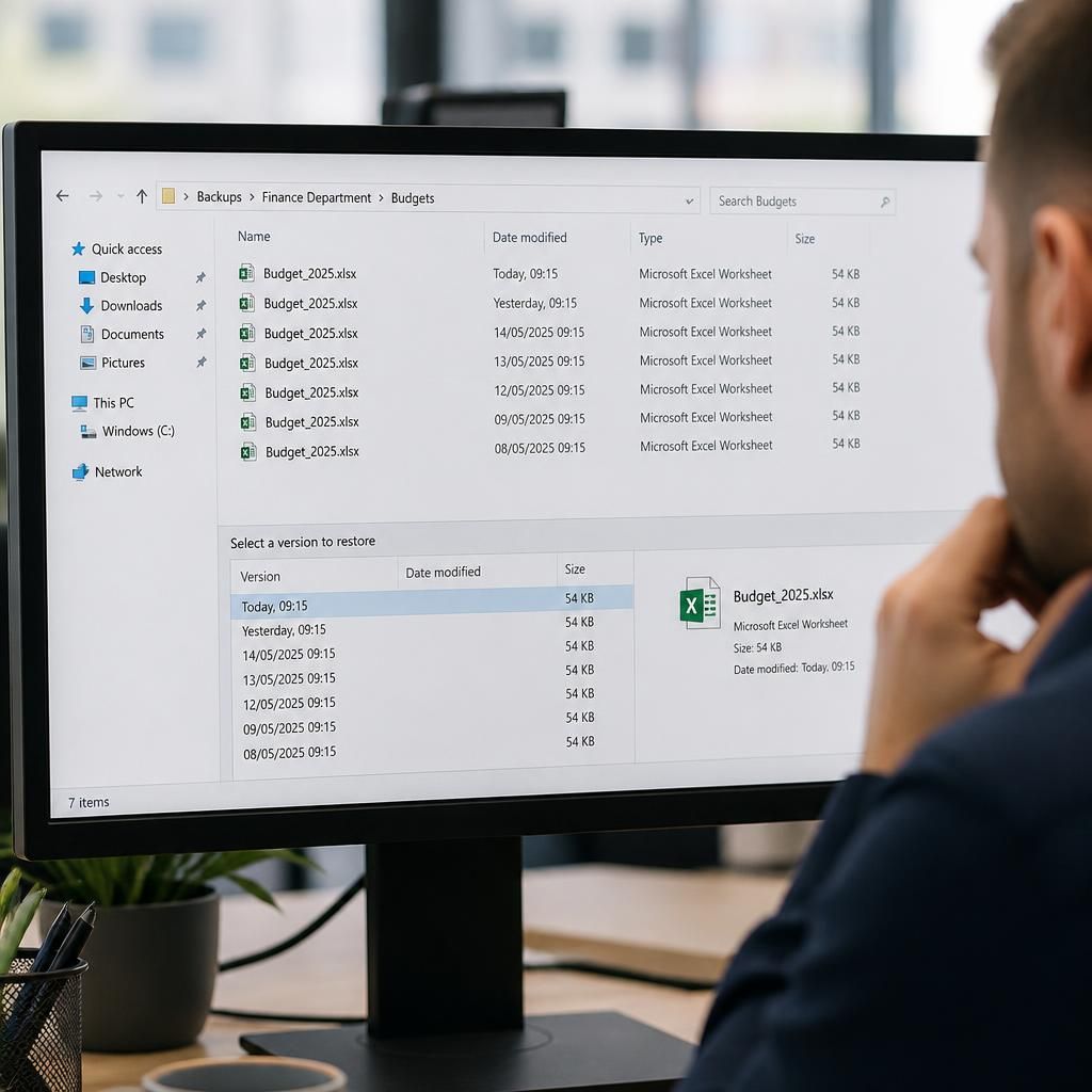 File browser with dated backup versions displayed on a computer screen