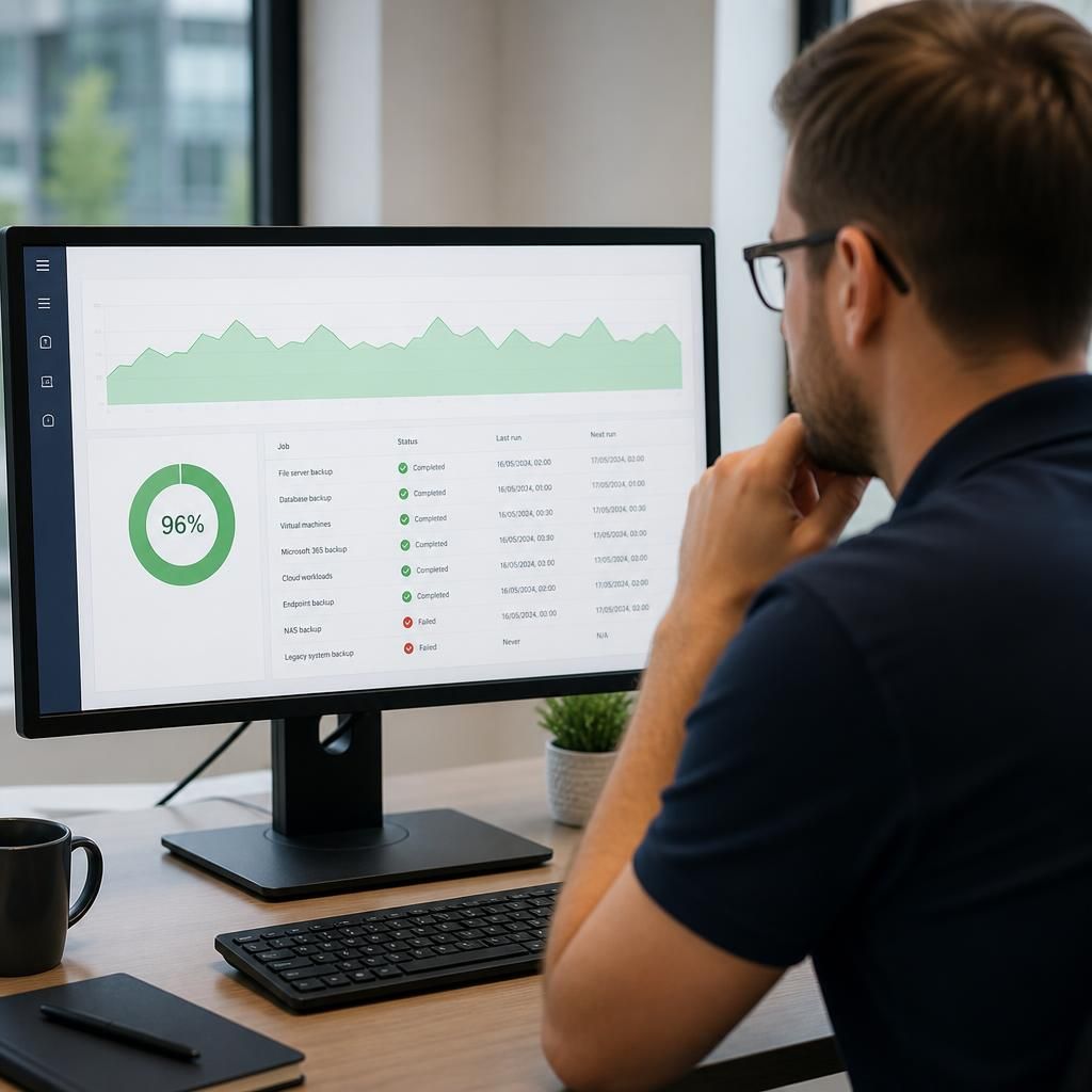 Backup status dashboard showing completed and failed data protection jobs