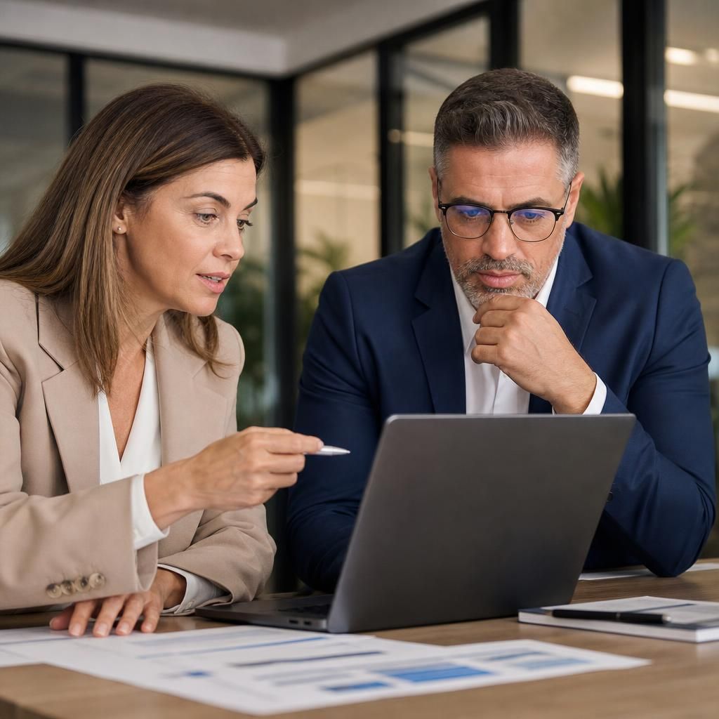 Advisers reviewing protected Microsoft 365 documents on a laptop