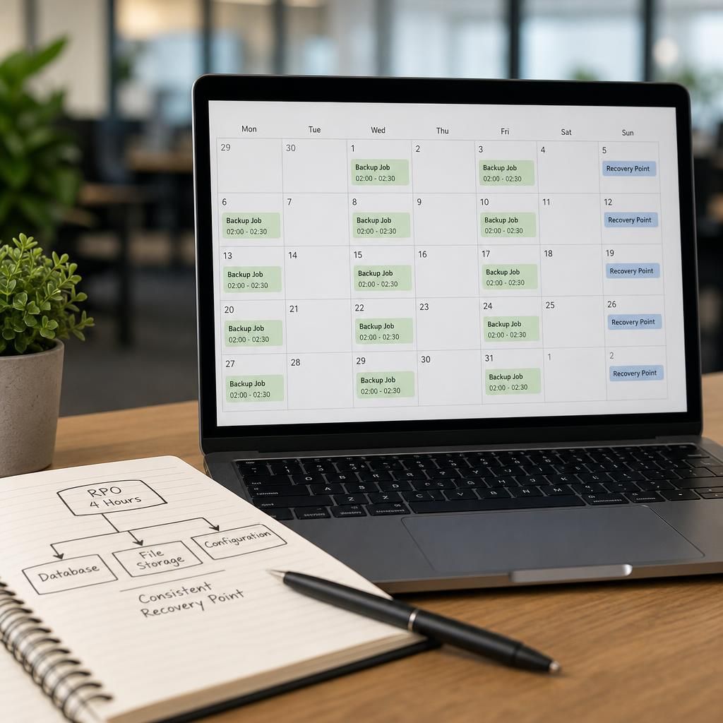 Calendar showing recurring backup jobs and recovery point intervals