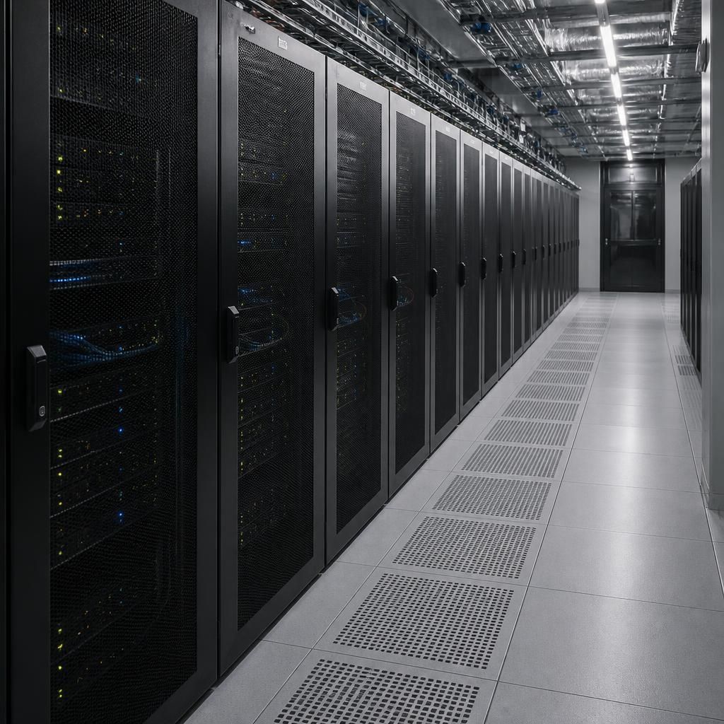 Rows of servers in a secure data centre