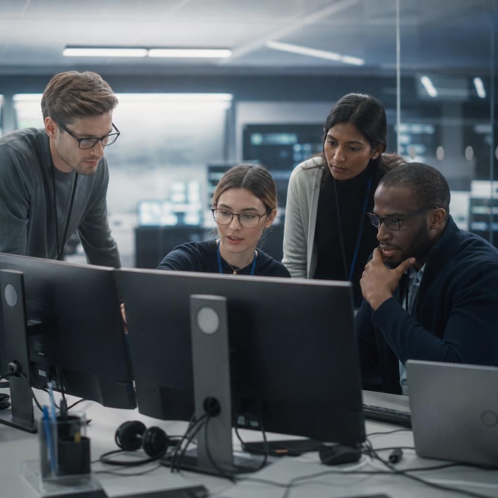Professional services team working with secure business systems and data