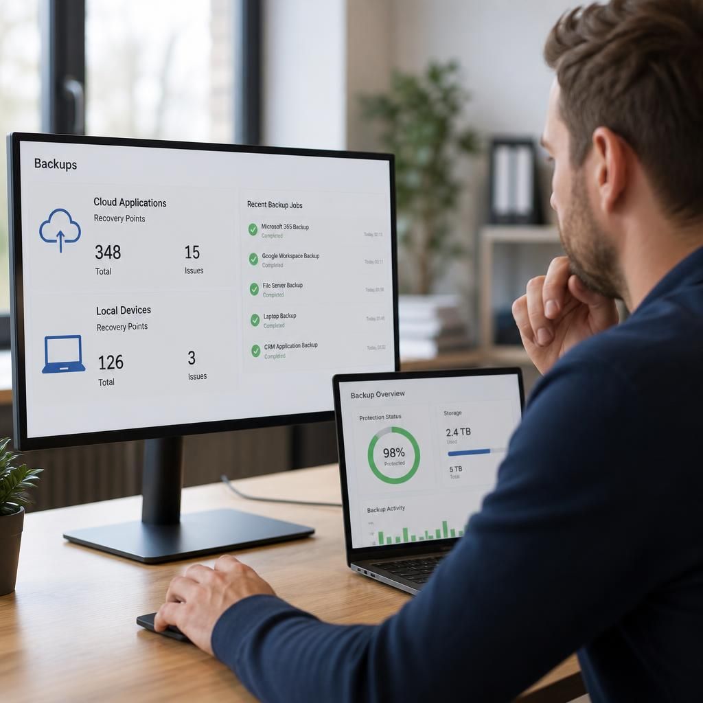Backup dashboard showing cloud application and laptop recovery points