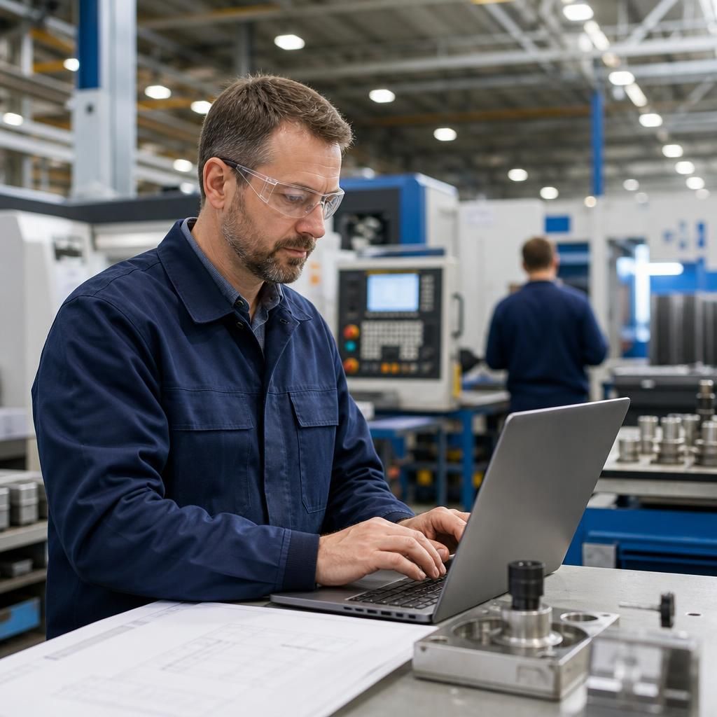 Technician assessing data protection requirements in a manufacturing environment