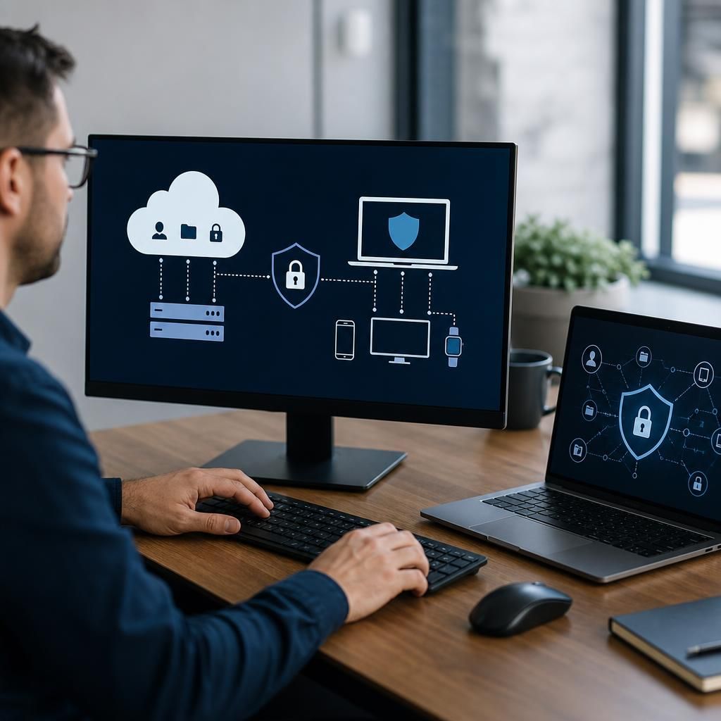 Diagram showing cloud services, user devices and security controls