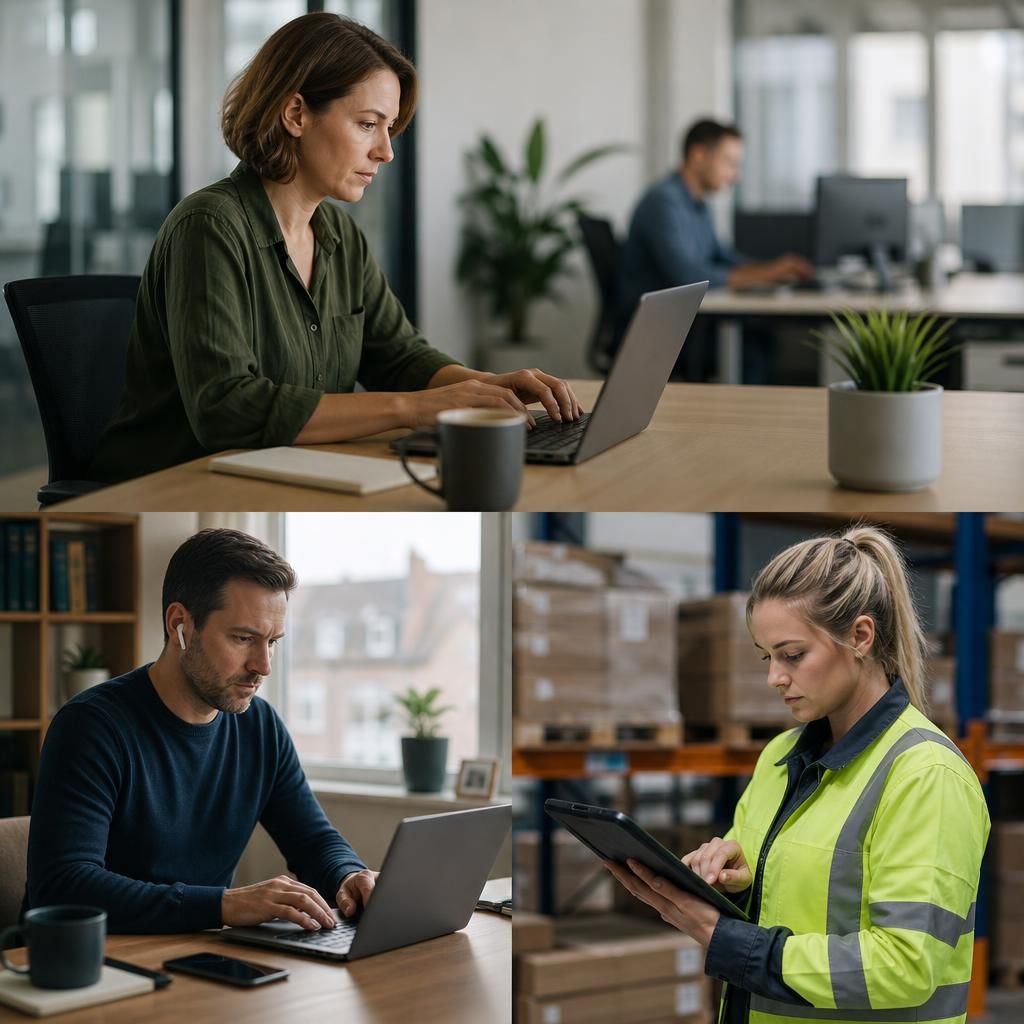 Employees at separate sites using securely managed business devices