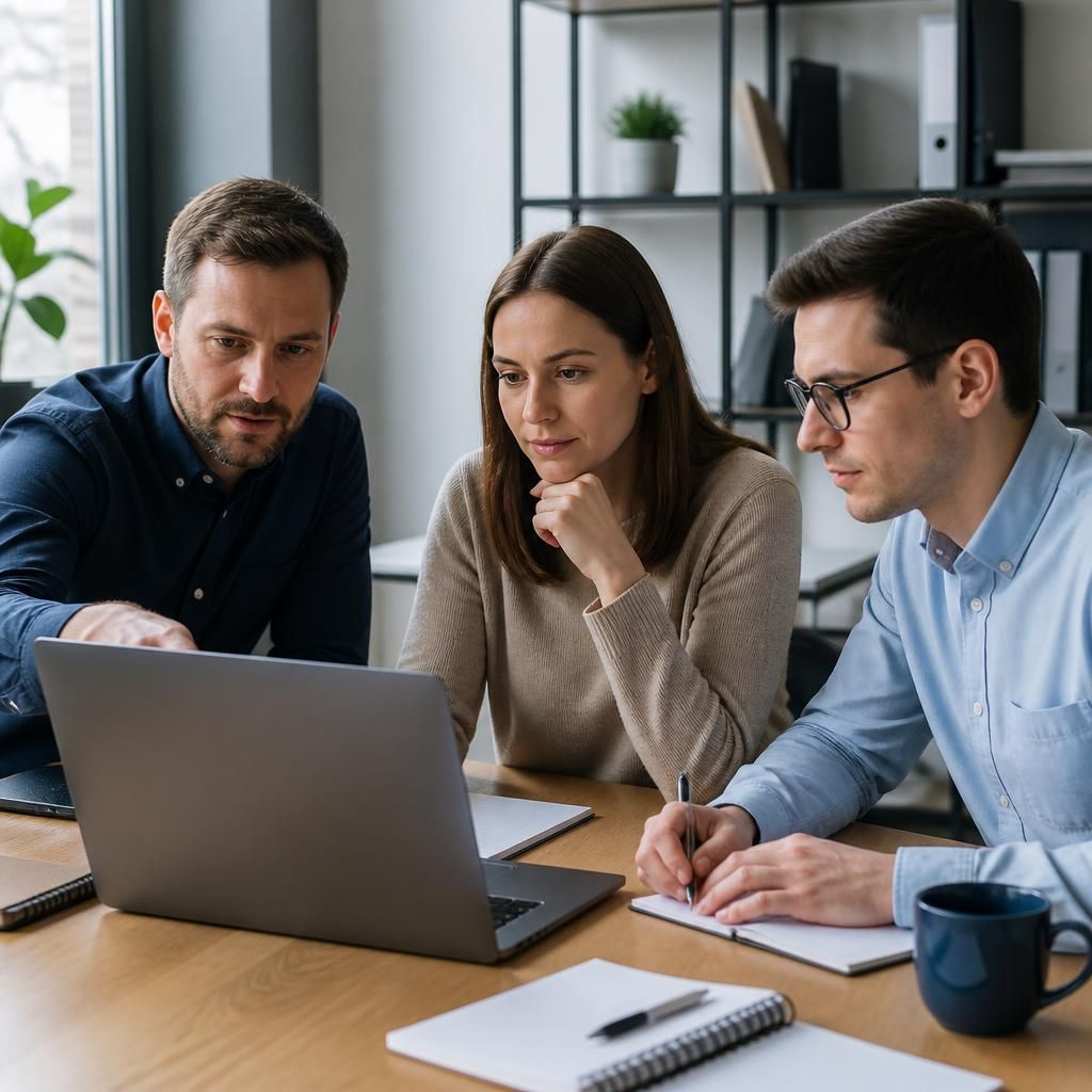Small business team reviewing a cyber security checklist on a laptop