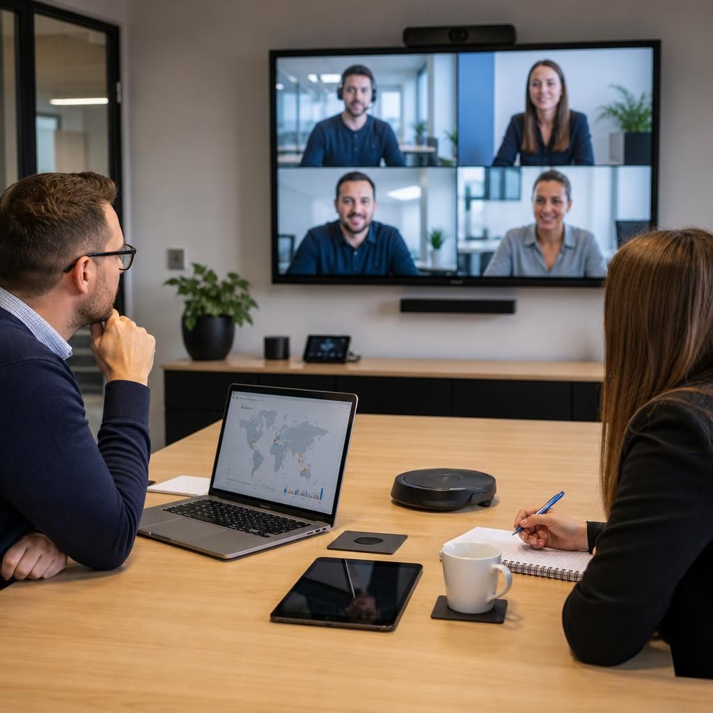 Team collaborating across multiple business locations
