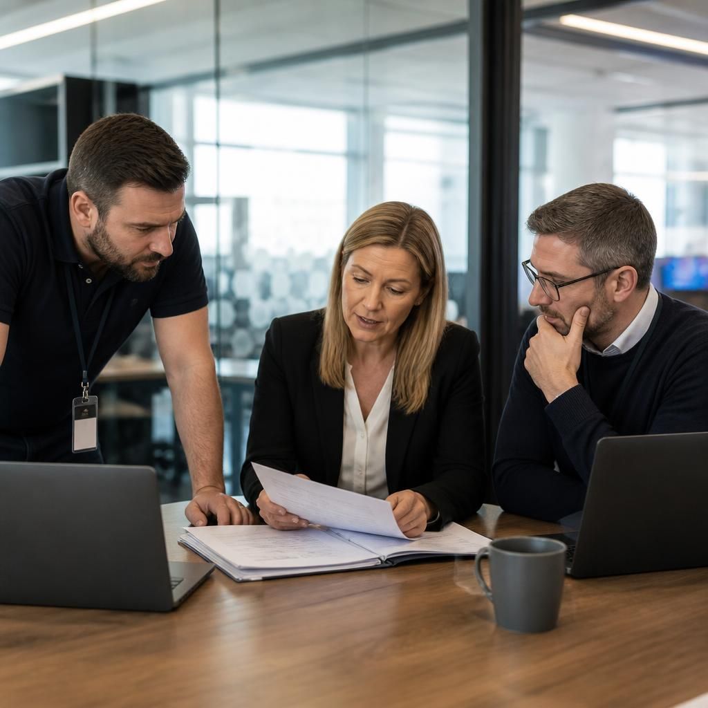 Solicitor reviewing cyber incident documents with an IT response team