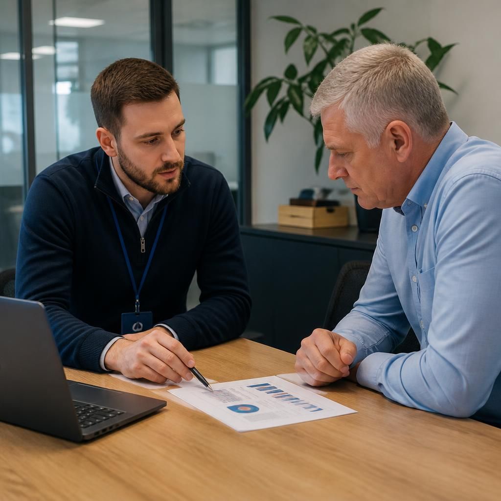 IT specialist reviewing security findings with a business client