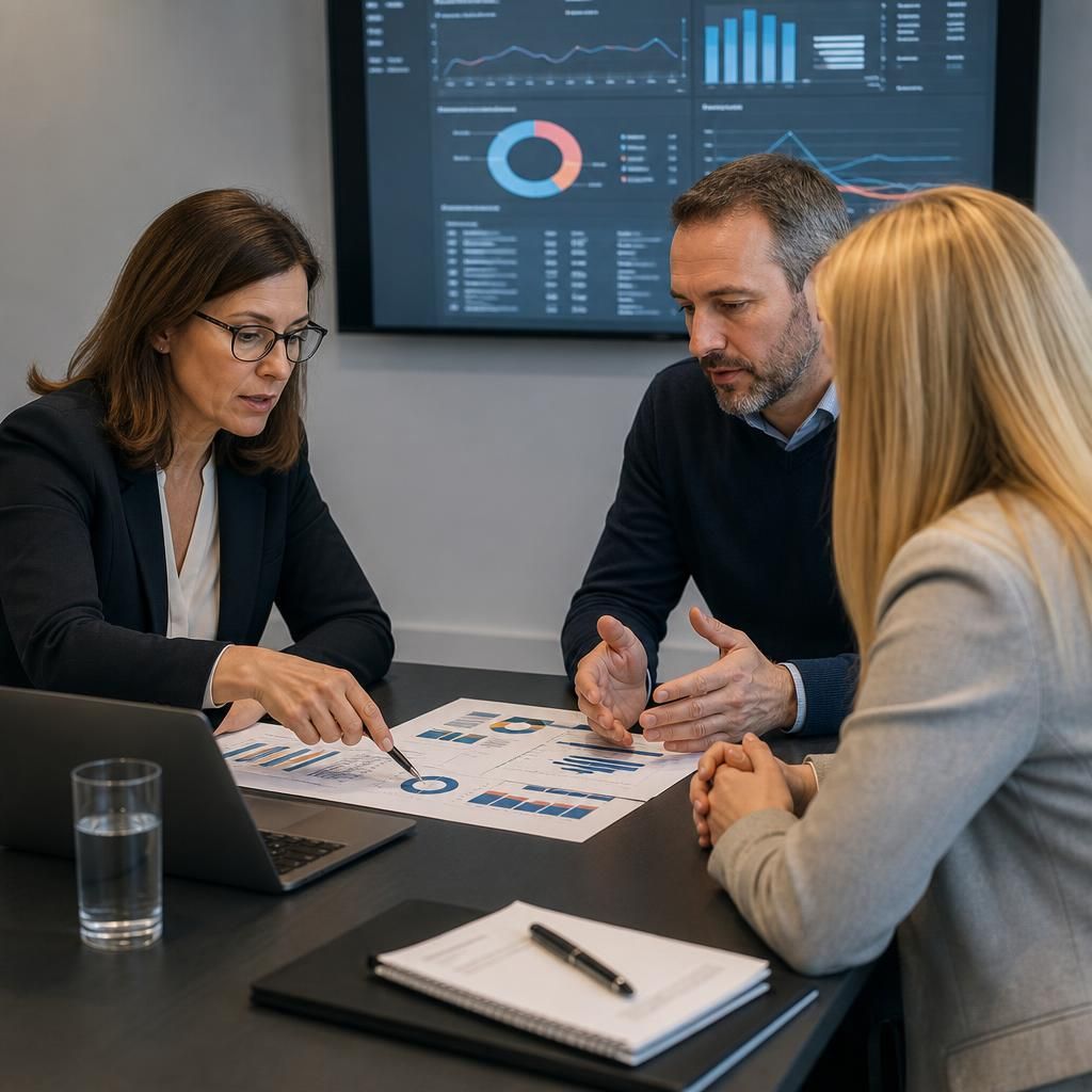 Professional services team reviewing cyber risk assessment findings