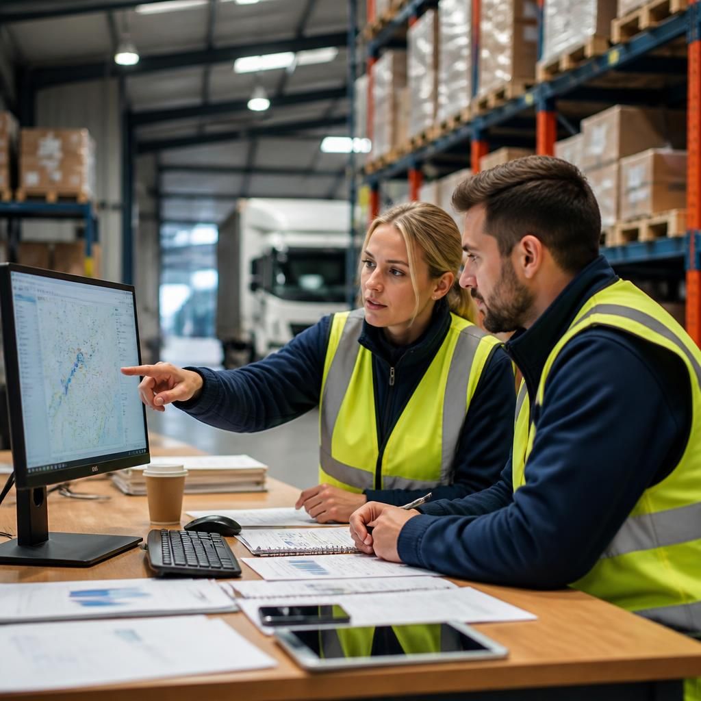 Logistics team using technology to coordinate business operations