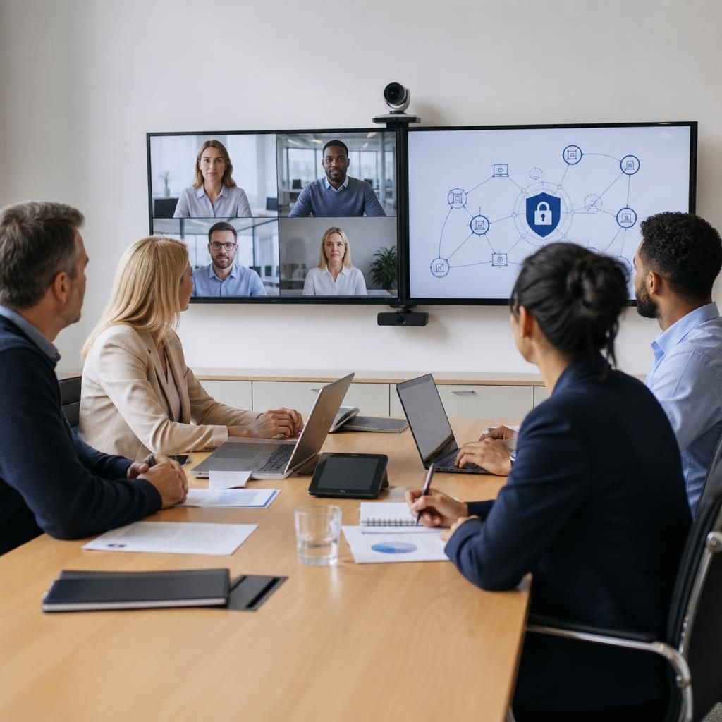 Multi-site business team working across connected locations