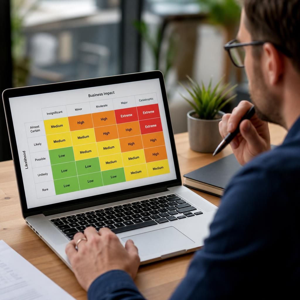 Cyber security risk matrix showing likelihood and business impact