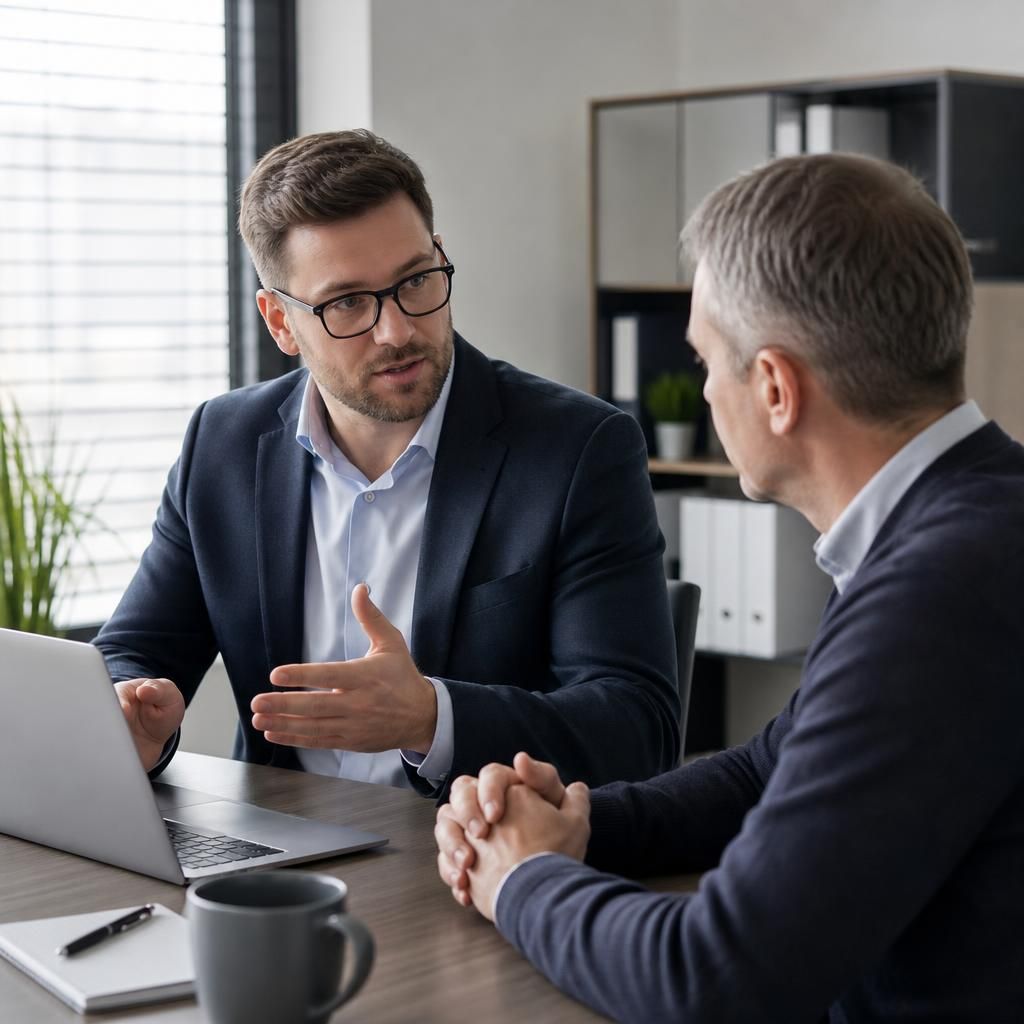 IT specialist discussing cyber security with a small business owner