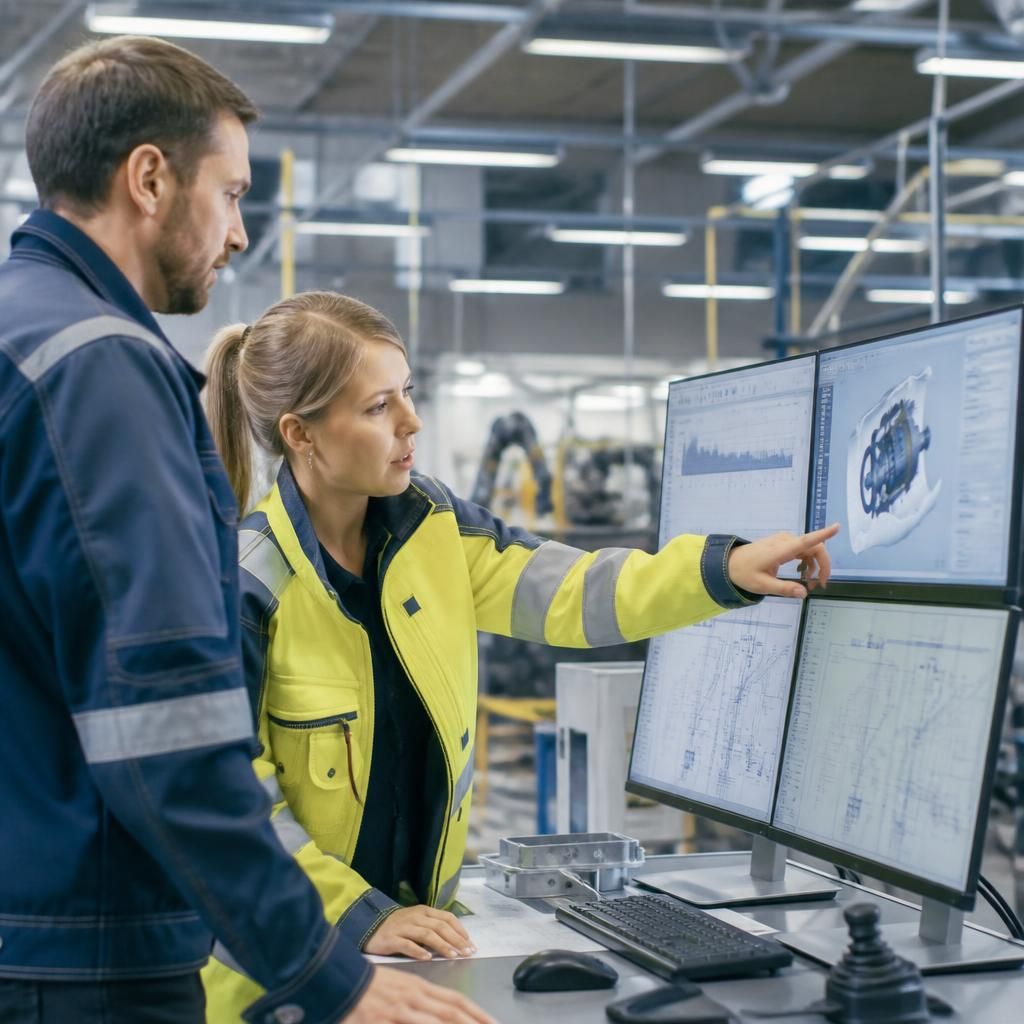 Manufacturing team monitoring connected systems and operational technology