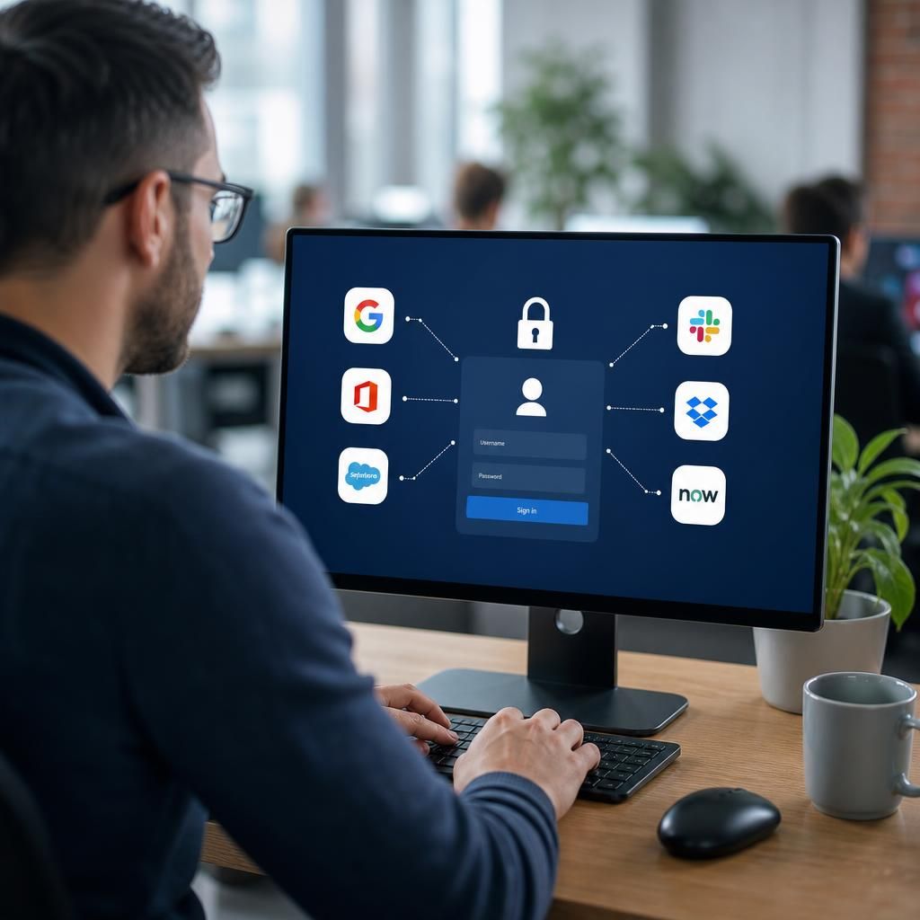 Central identity provider sign-in screen linked to multiple business applications