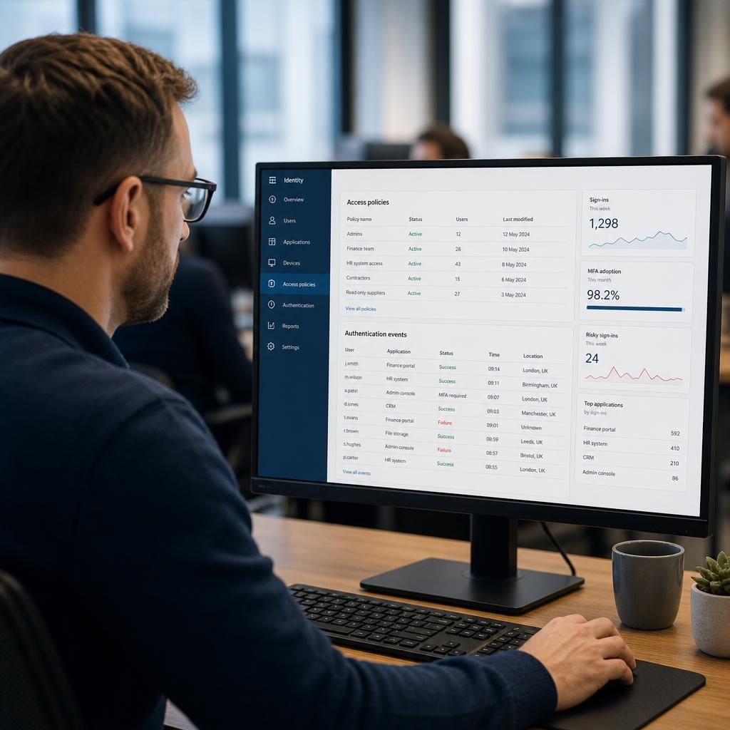 Identity provider dashboard showing access policies and authentication events