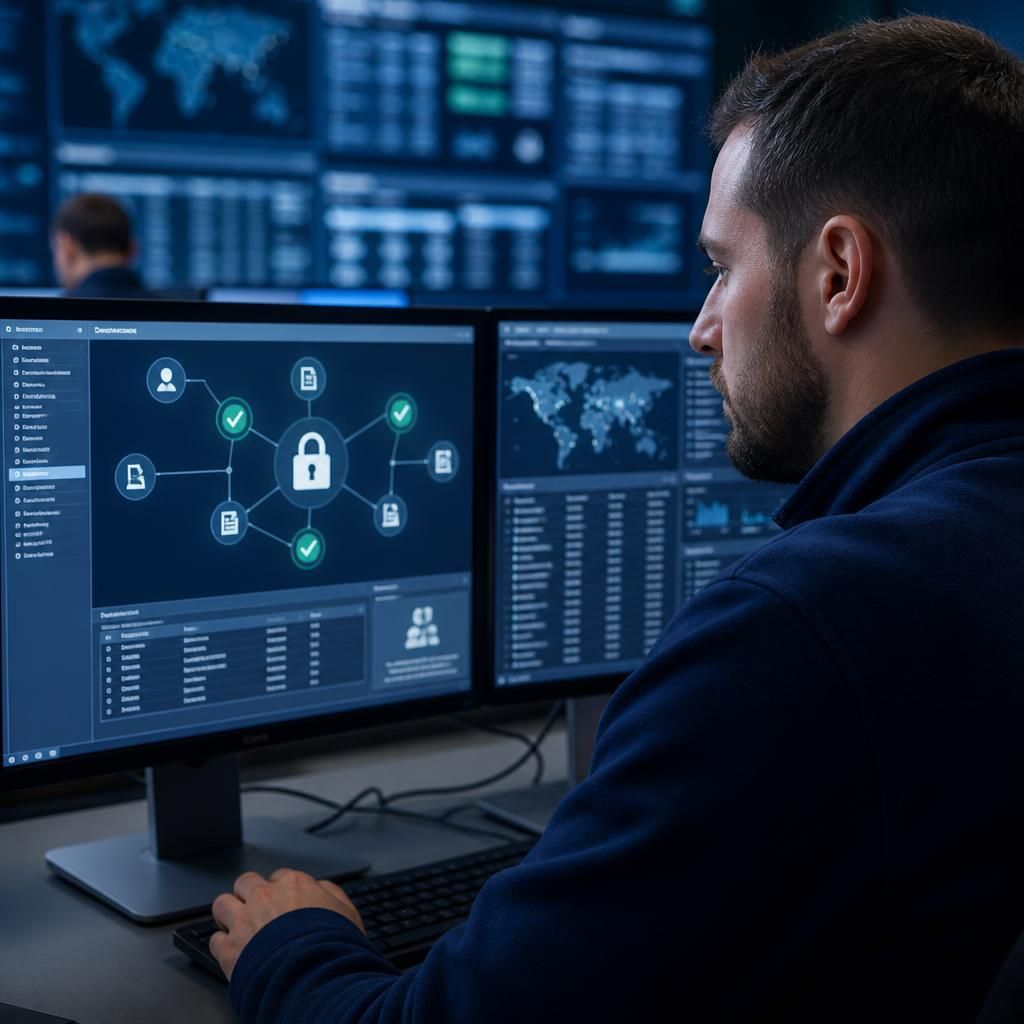 Privileged access approval workflow displayed on a security monitoring dashboard