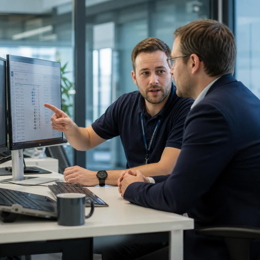 IT specialist discussing user access settings with a business client