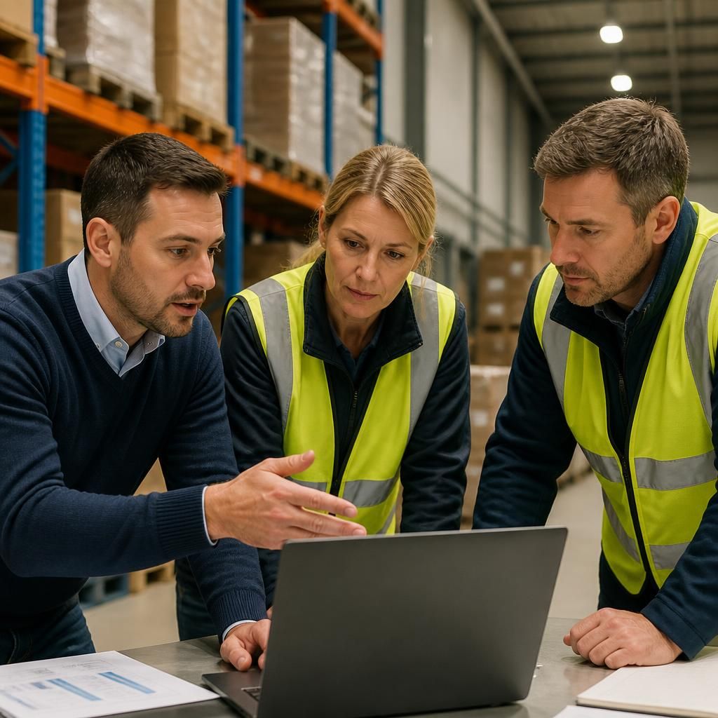 IT adviser discussing connectivity and security requirements with a logistics team