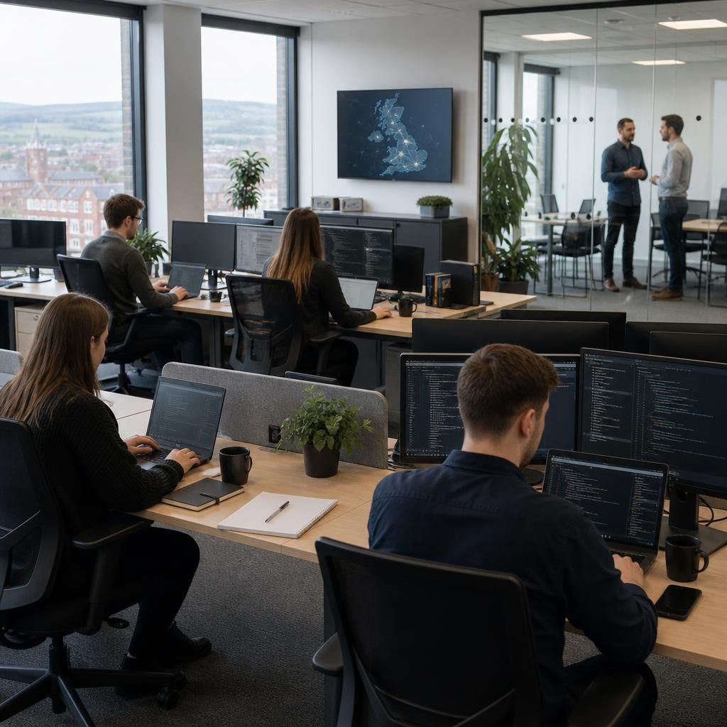 Employees working across connected offices in a multi-site organisation