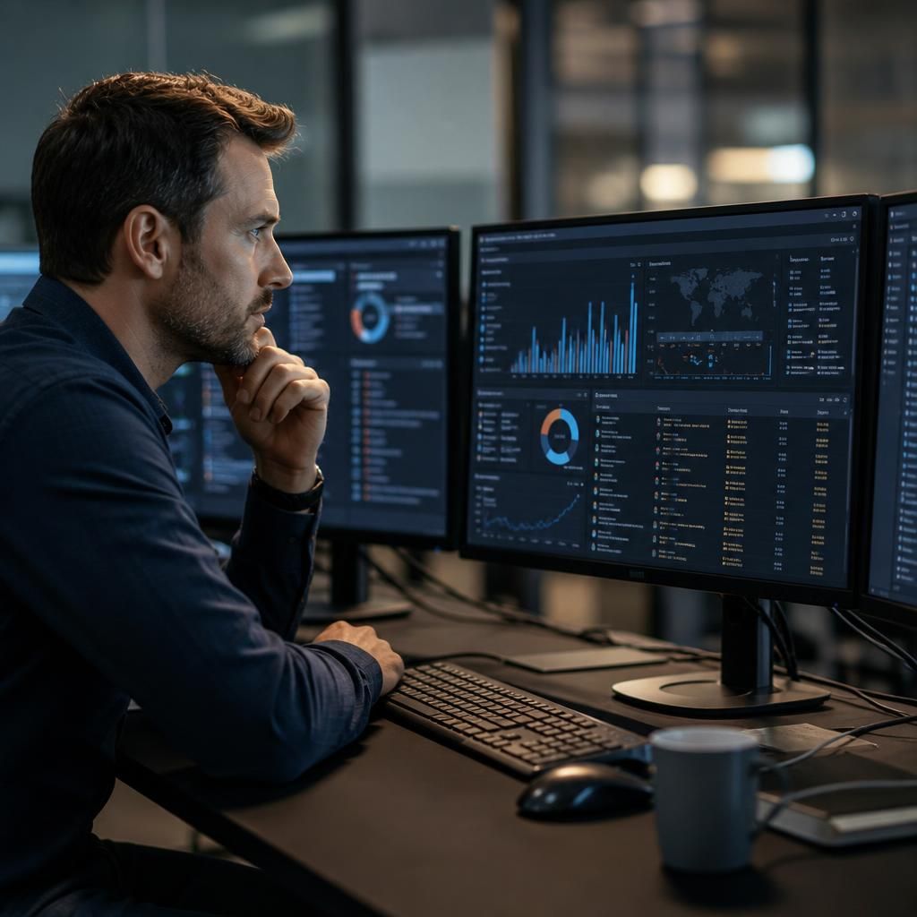 Security analyst reviewing correlated events on a SIEM dashboard