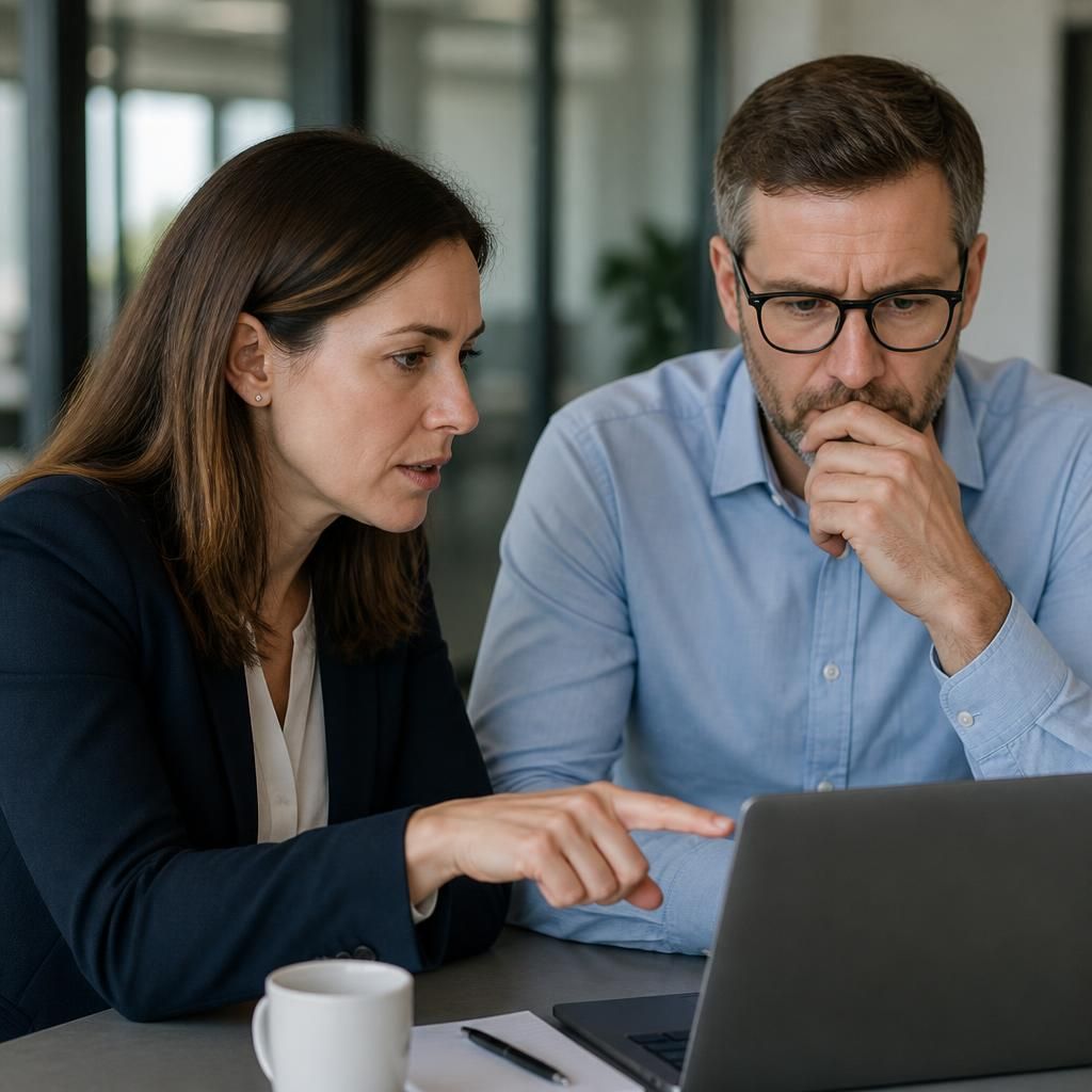 Professional services team reviewing security information on a laptop