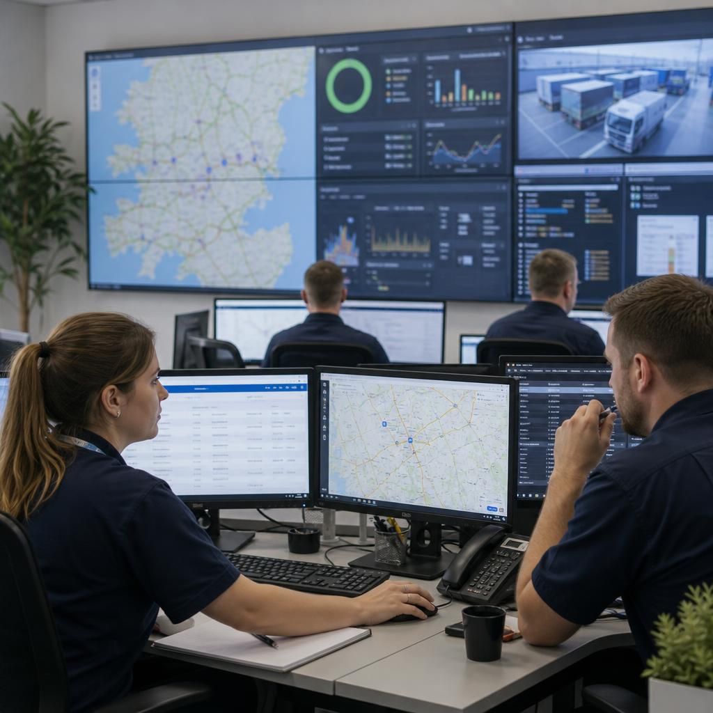 Logistics team using computers to coordinate operations
