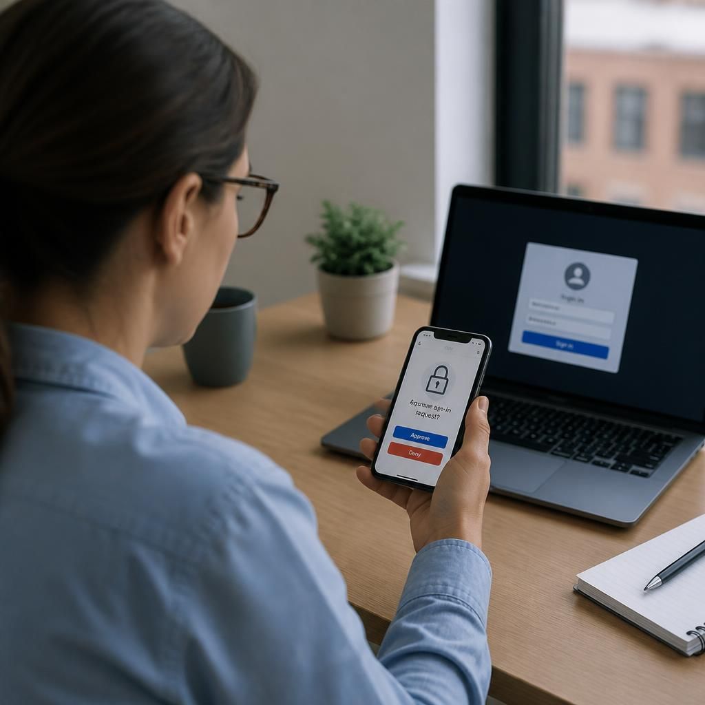 Employee approving a sign-in request in an authentication app