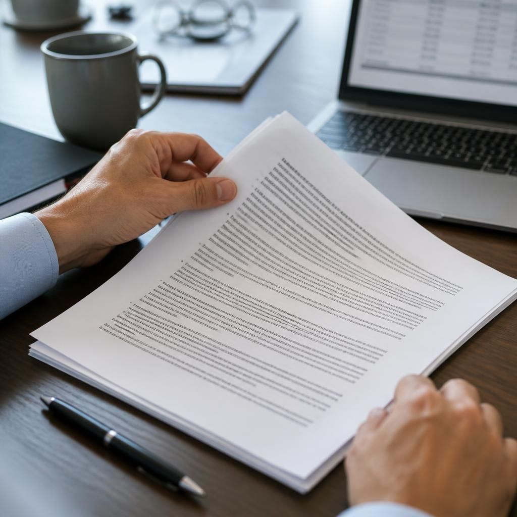 Business connectivity contract showing service specifications, responsibilities and billing terms on a desk