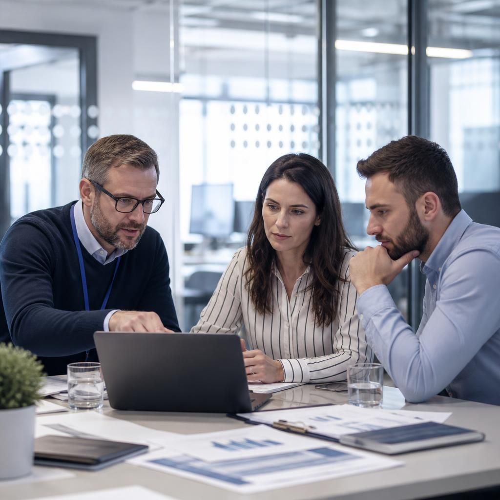 Professional services team reviewing secure business connectivity arrangements
