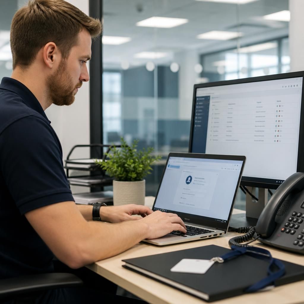 IT technician preparing a laptop and user account for a new employee