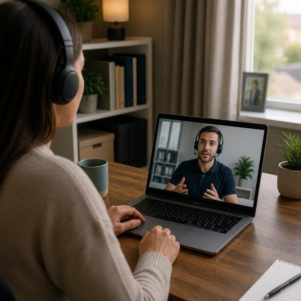 Remote worker using a laptop during a video support session with an IT technician