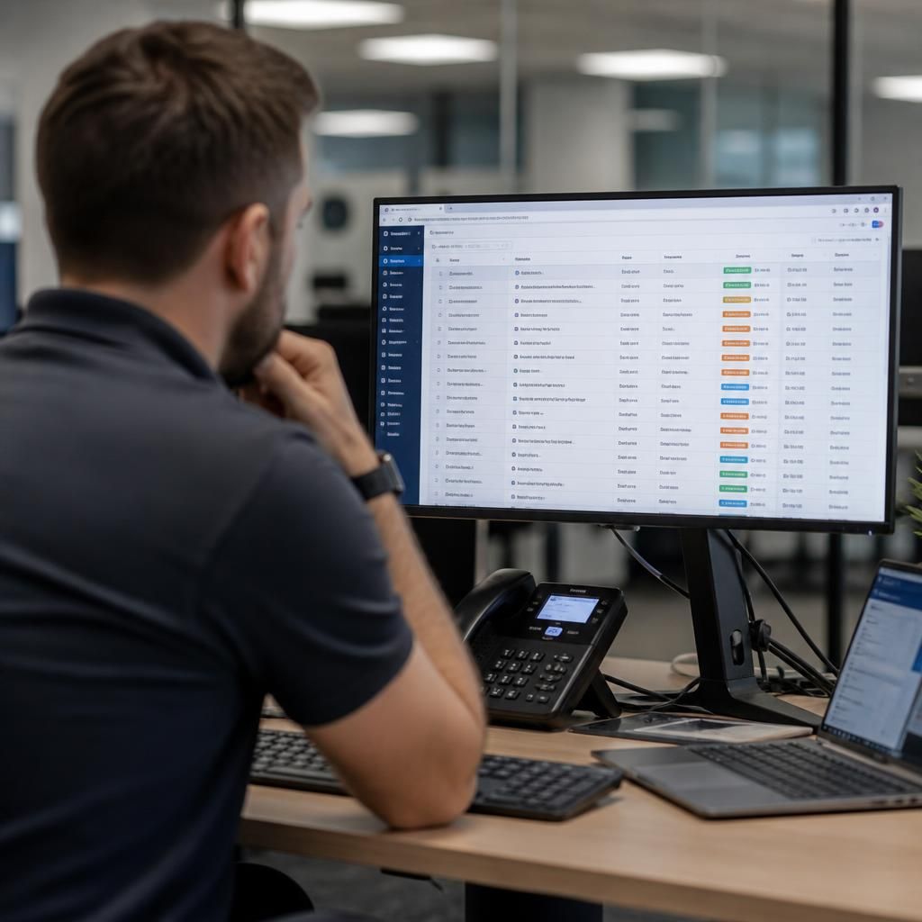 Technician reviewing an IT service desk ticket workflow on a computer screen