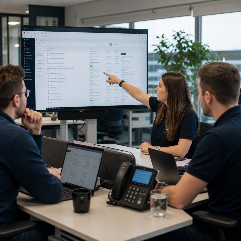 Professional services team reviewing IT support requests on a shared service desk platform