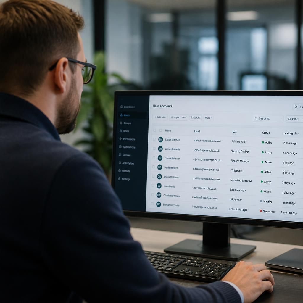 IT administrator reviewing employee access permissions on a computer screen