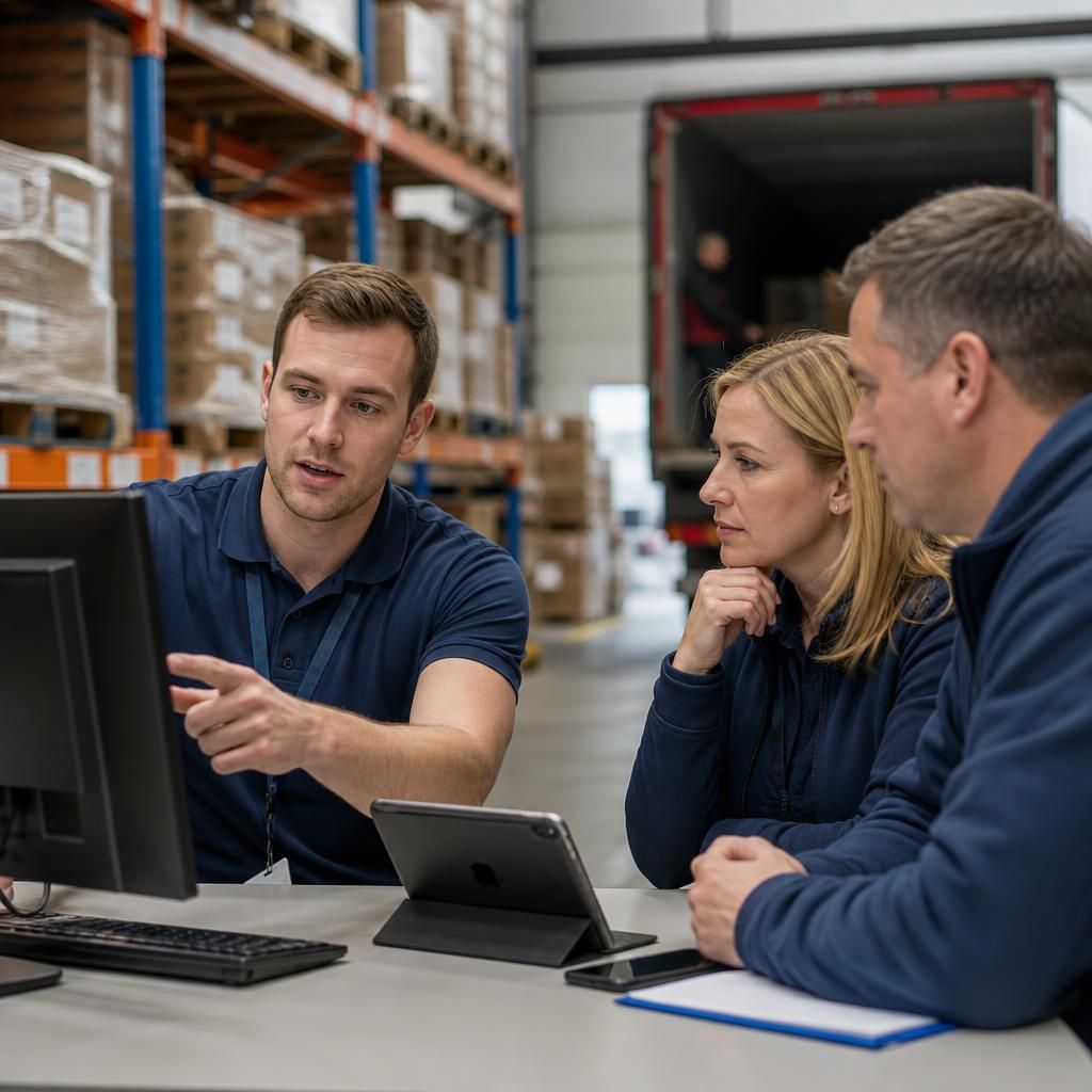 IT support consultant discussing connected devices with a logistics team