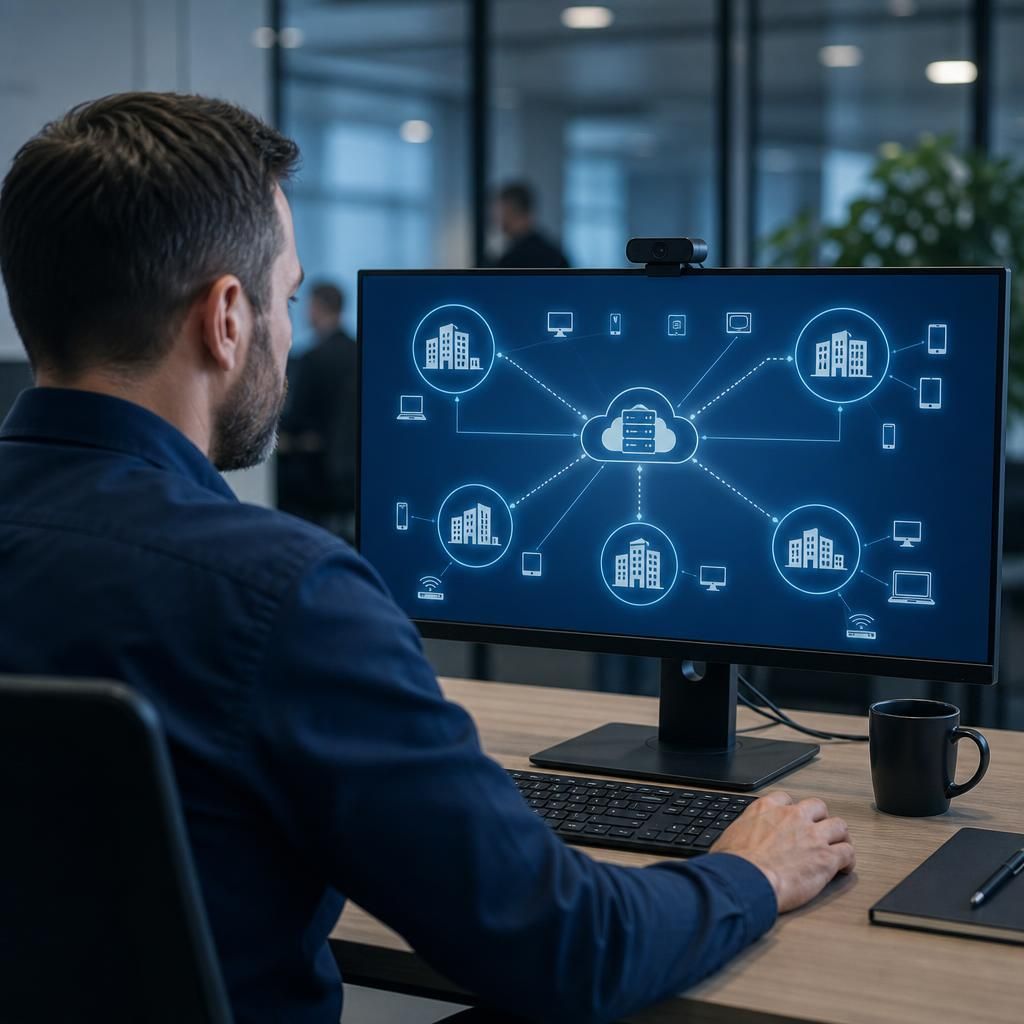 Network diagram connecting computers across multiple business locations